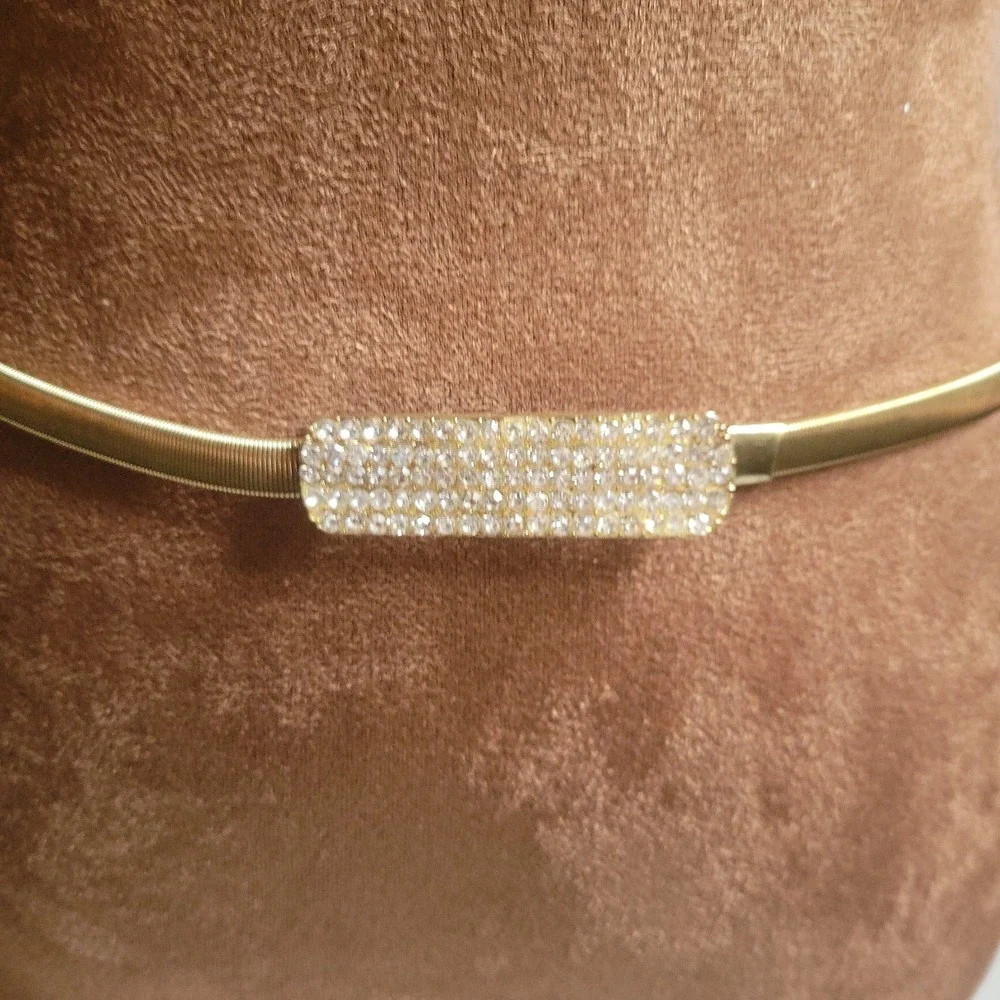 Gold Rhinestone Skinny Stretch Snake Chain Belt Size S/M Glam